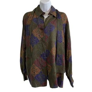 ST. JOHN 100% Silk Floral Print Long Sleeve Blouse Top Size 8